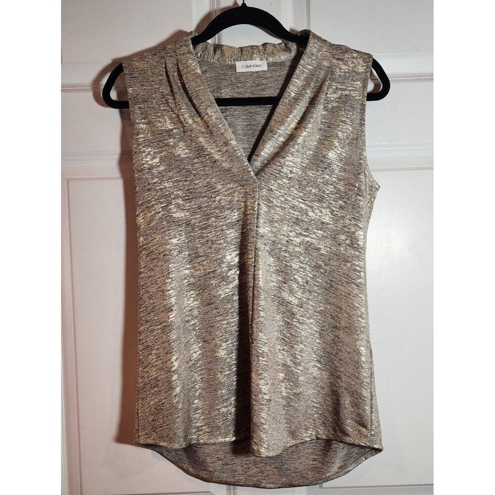 Calvin-klein Women's Tan and Gold Blouse